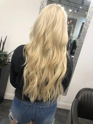 perfect blonde create it with Handtied extensions and gold well color created by Jacqueline master of hair