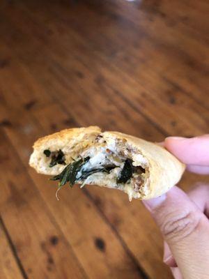 Bacon, cream cheese, spinach pie (hogwarts letter)