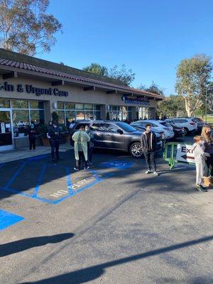 The line goes out around the building.