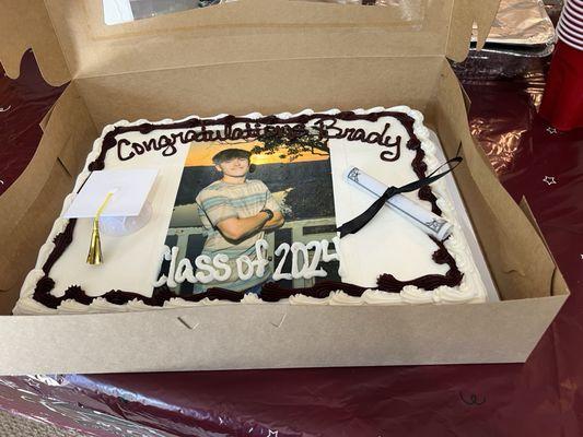 My son Brady's Graduation cake was delicious and a big hit with everyone. It was also so easy to work with the Woods staff!