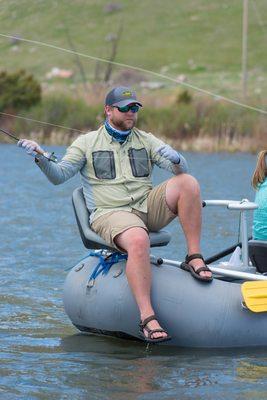 Hatch Adventures NRS Rafts are comfortable to fish from, either sitting on the seats or standing steady on the casting platforms.