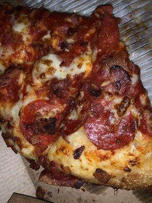 The "pan pizza" with "toppings all the way to the crust"