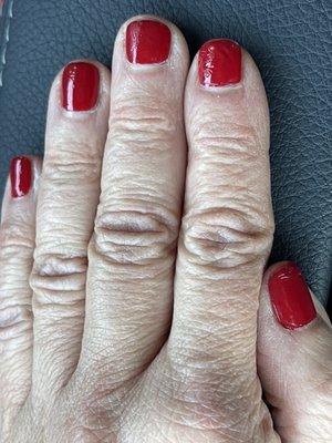 This is what my manicure looked like after letting it dry for 40 minutes. Ugly. This was their "special" mani- pedi.