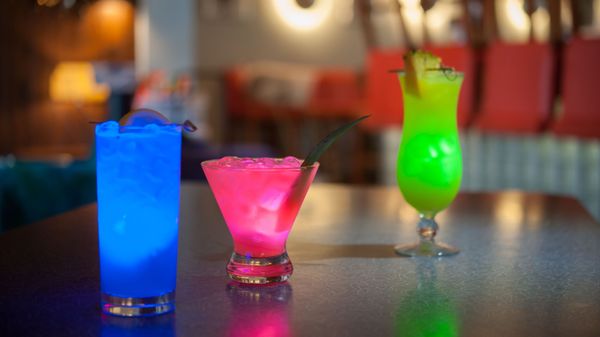 Glowing cocktails at the 50's Prime Time Cafe's Tune in Lounge at Disney's Hollywood Studios