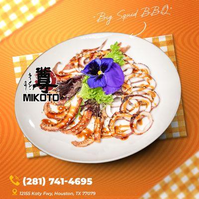 "Savor the ocean's delight at Mikoto Ramen Sushi & Bar with our delectable Squid BBQ, where every bite is a journey into the flavors of the