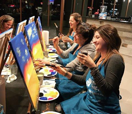 Painting "Magic Hour" with friends and wine!