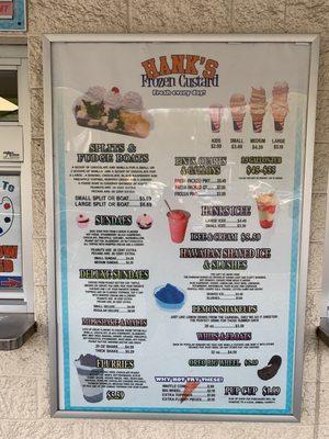 Custard menu as of 5/25/22