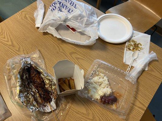 Via DoorDash; Longsilog,  20 piece piece lumpia, BBQ Chicken on Stick on 6/9/2023  sharing at work  with co-workers