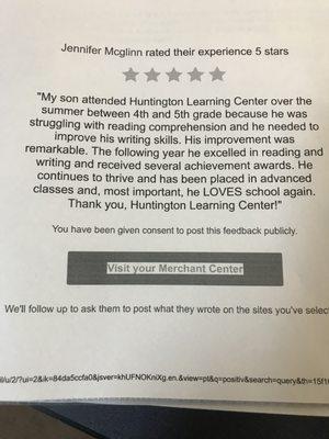 Testimonial from one of our many happy families!!