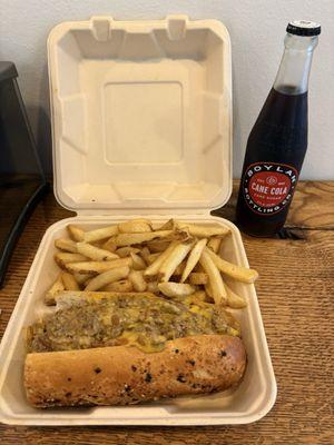 Prime Beef Cheesesteak Skin-On Fries Boylan Soda Cola