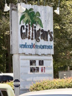 Sign out front as seen from our table inside.