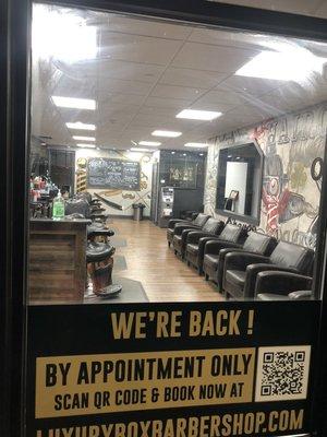 Window View.. Book your appointment online at Luxuryboxbarbershop.com