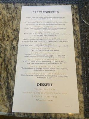 Cocktail menu