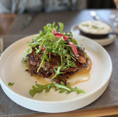 Latke Stack with smoked salmon. Out of this world!