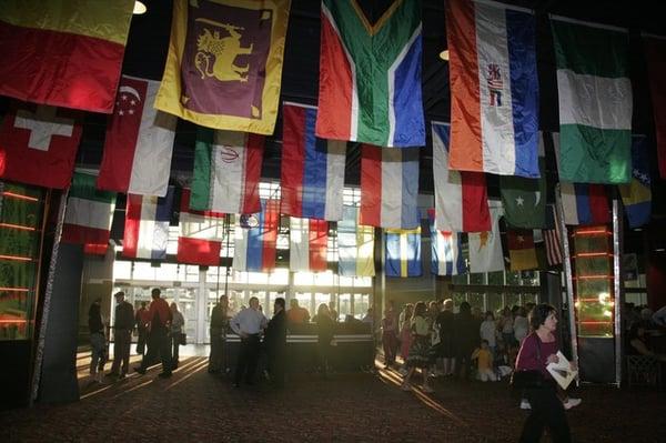 The Cinemark Theatre - Memorial City -WorldFest theater lobby with 100 nations flags.