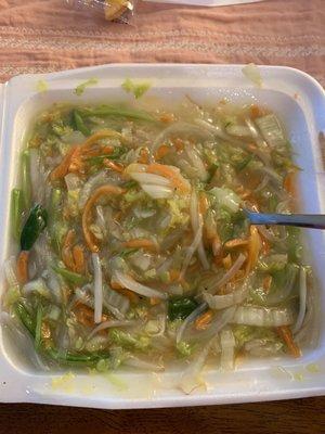 This is Vegetable Chow Mein... I think the picture speaks for itself. This is literally soup! Yuck. 1/10 do not recommend.