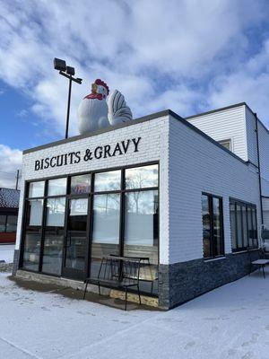 Outside view- can't miss the giant Chicken on top! Glad you kept it!