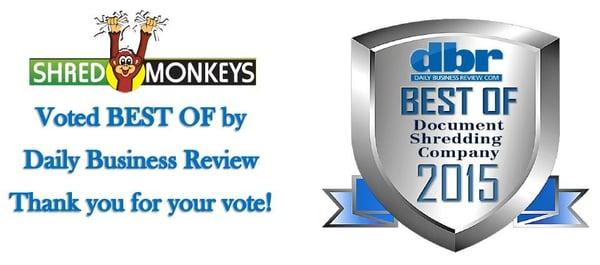 Shred Monkeys is honored to be voted Best of Document Shredding Companies!