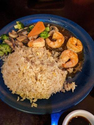 Kids shrimp hibachi meal...we started digging in before the picture. Comes with soup. Very good.