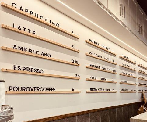 Coffee menu