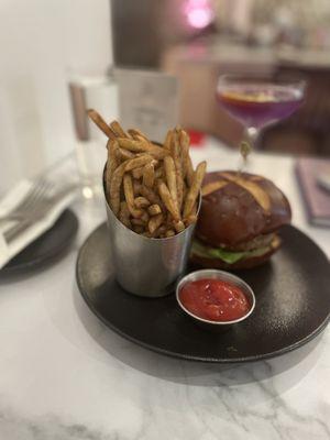 PS burger. Truffle fries and lavender martini