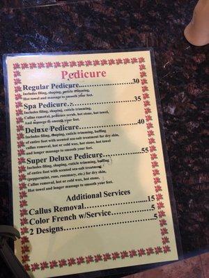 Pedicure prices