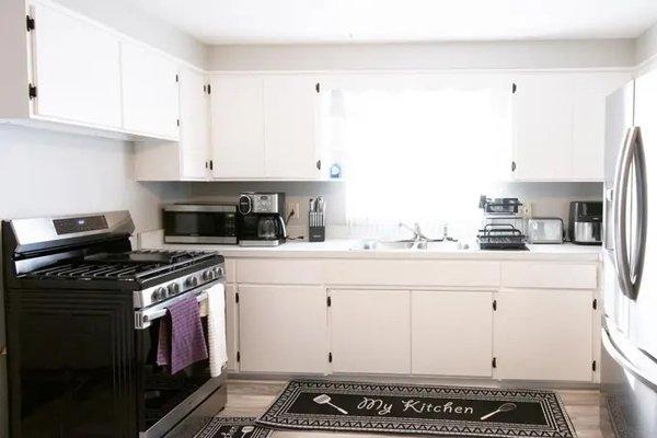 fully-equipped kitchen,  stainless steel appliances fridge  with all you need