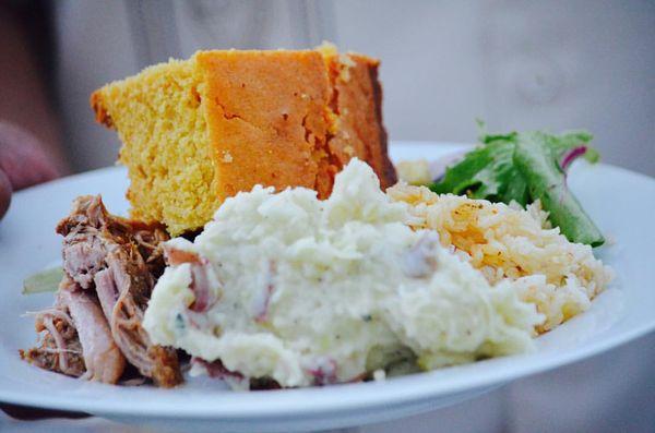 BBQ Plate with our homemade smoked cornbread!