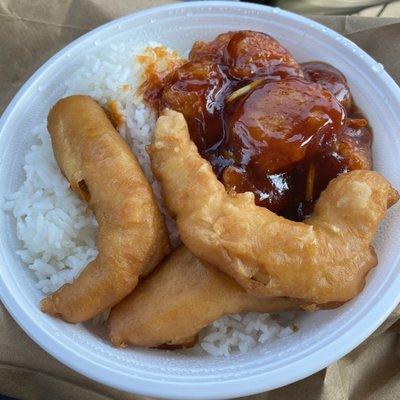 $6 lunch special L30 orange chicken with chicken finger.