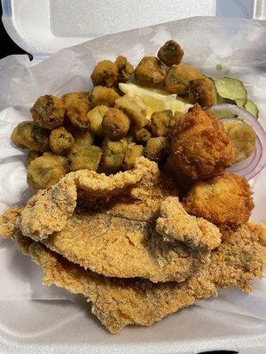 Two Piece Catfish Plate with Okra