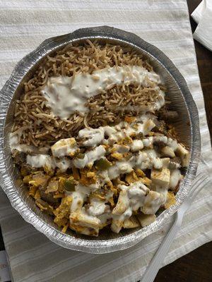 Lamb and Chicken Gyro Platter with rice