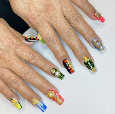 Maximalist colorful gel x square nails