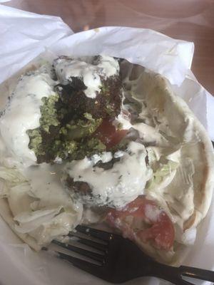 Falafel Gyro.  The falafel was cooked perfectly not dry at all