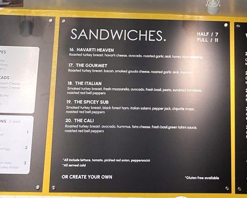 Sandwich Menu