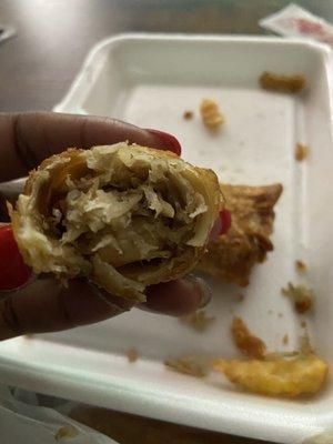 The inside of the egg roll is GREY! Disgusting!