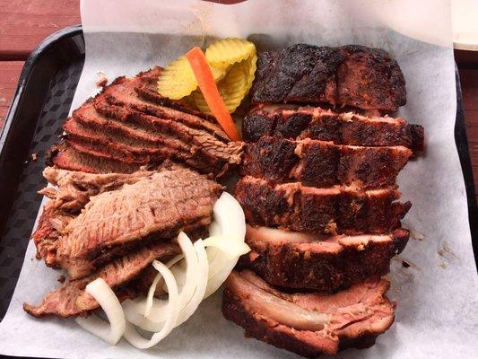 Brisket and baby back ribs