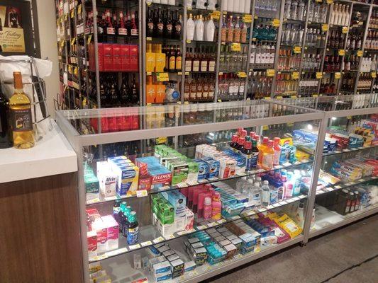 Booze, medicine and toiletries kept behind the counter.