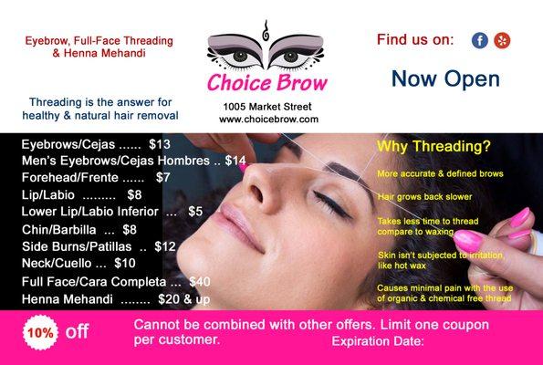 Threading Hours at Choice Brow