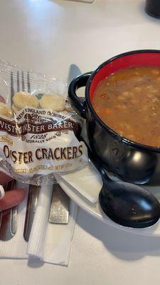 Piping hot barley beef soup was so good.