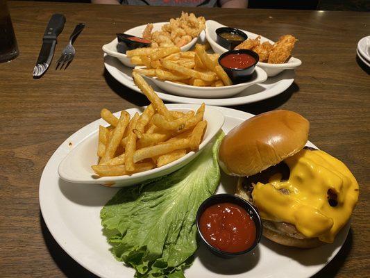 Bacon burger and mixed shrimp