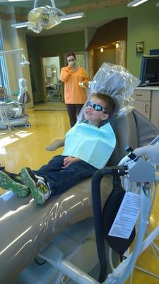 Ready to get his teeth polished.