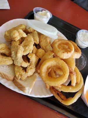 Catfish fritter and onion ring