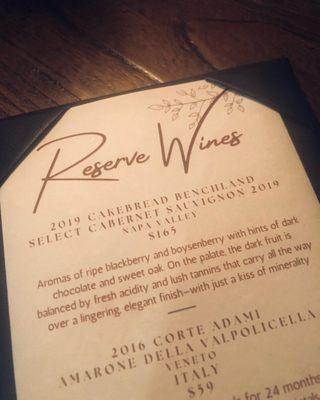 Reserve wine list!