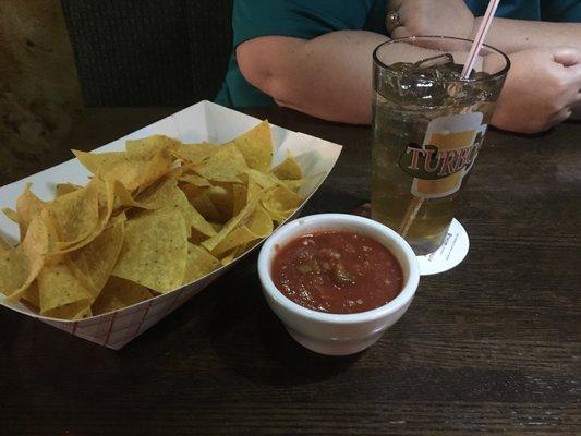 Starting with chips, salsa and a Long Island ice tea.