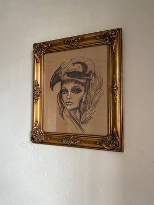 Glass and archival paper from this frame store perfectly fitted to older frame. Original drawing by Kendell Cotta.