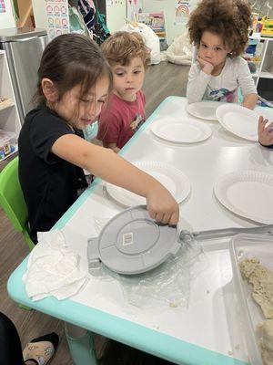 Cooking tortillas for Hispanic heritage month. We read books, created crafts and followed a recipe for this yummy meal!