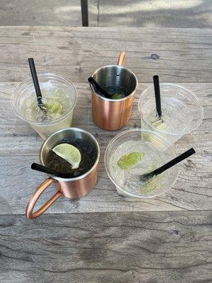 Grapefruit mule, regular mule, vodka soda lime x2, tequila soda lime