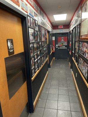 Restrooms in rear hallway on left side.