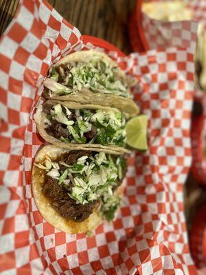 Tacos: Pollo, asada and barbacoa