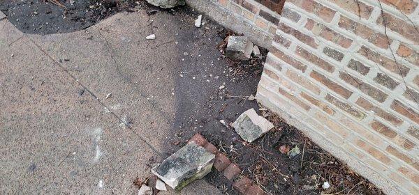 Broken chimney crown debris